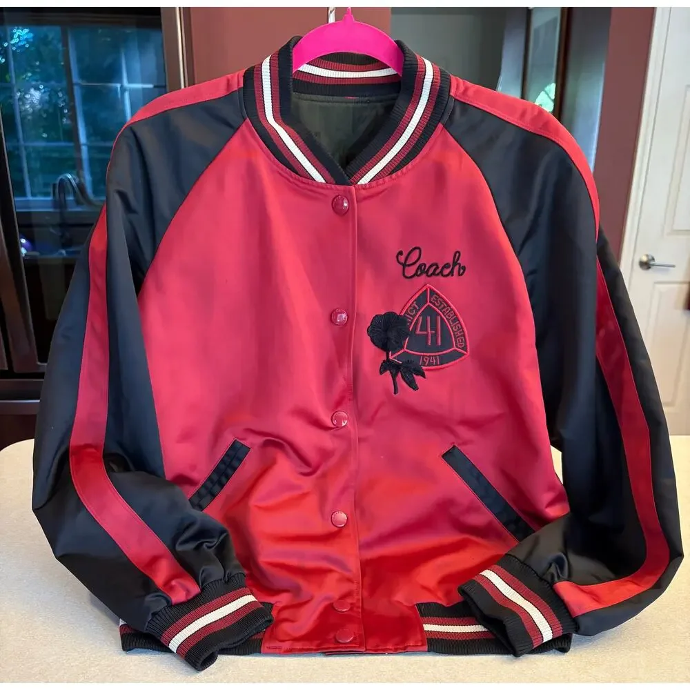 COACH Varsity Bomber Reversible Jacket in Black and Dark Red, EUC